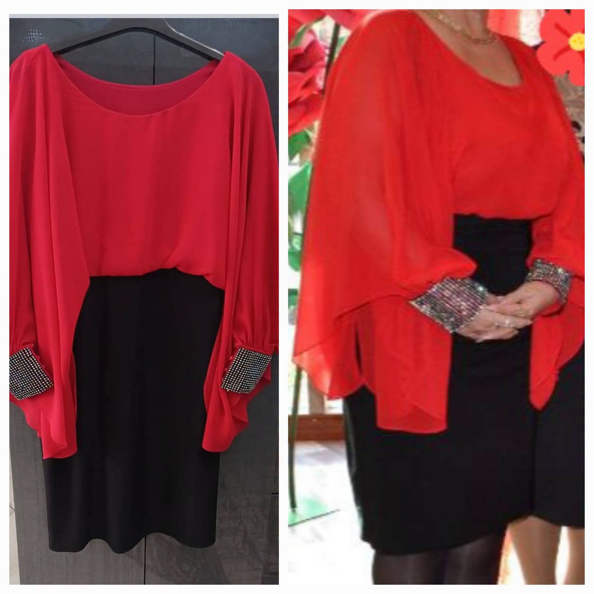 Red and black dress with embellished cuffs