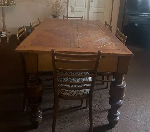 Antique wooden table, massive legs
