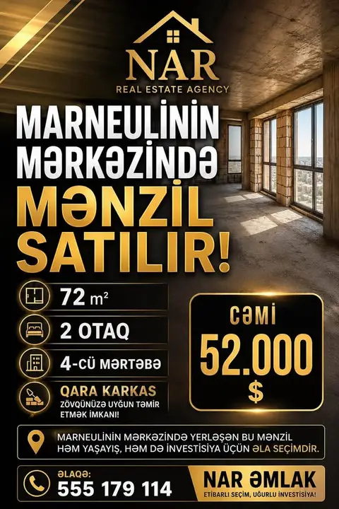 2 otaqlı mənzil satılır, Marneuli — $50,000