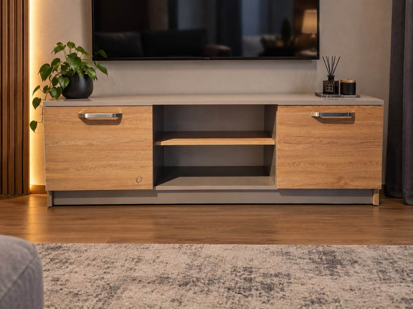 New TV stand in oak finish