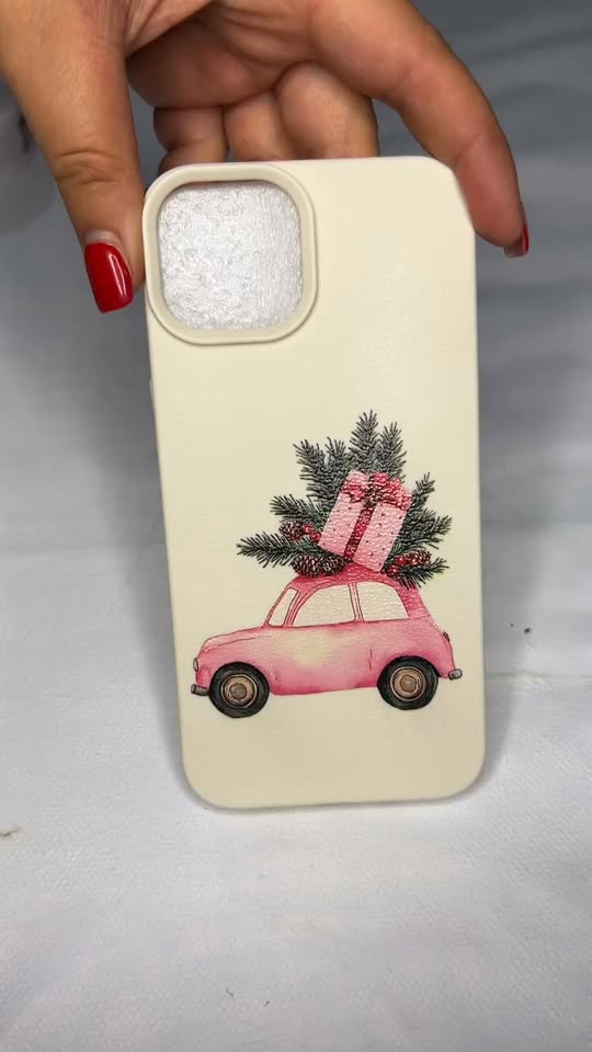 Pembe Noel arabası desenli telefon kılıfı