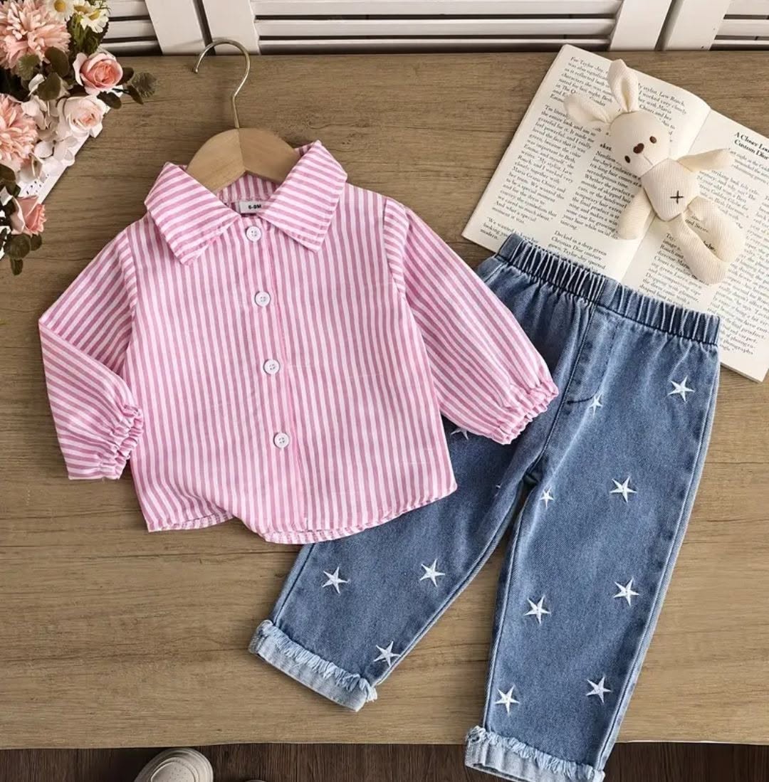 Kids striped shirt and star jeans set, 2-3 years