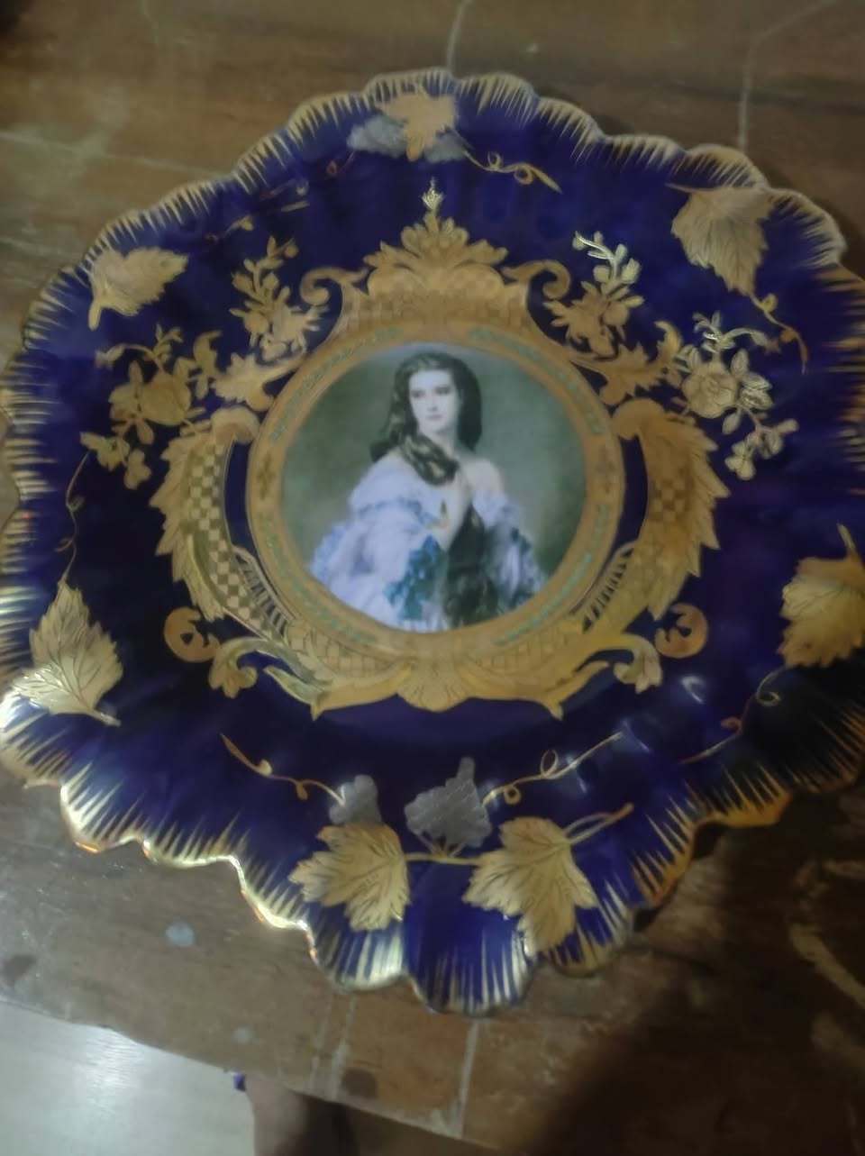 Big Blue Plate with a Gold Rim