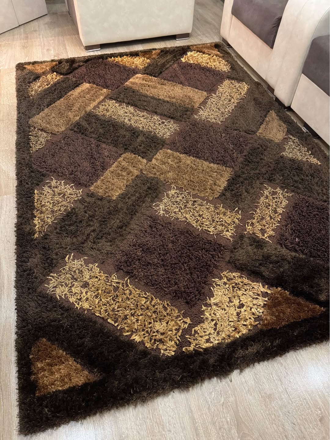 Brown shaggy patterned rug
