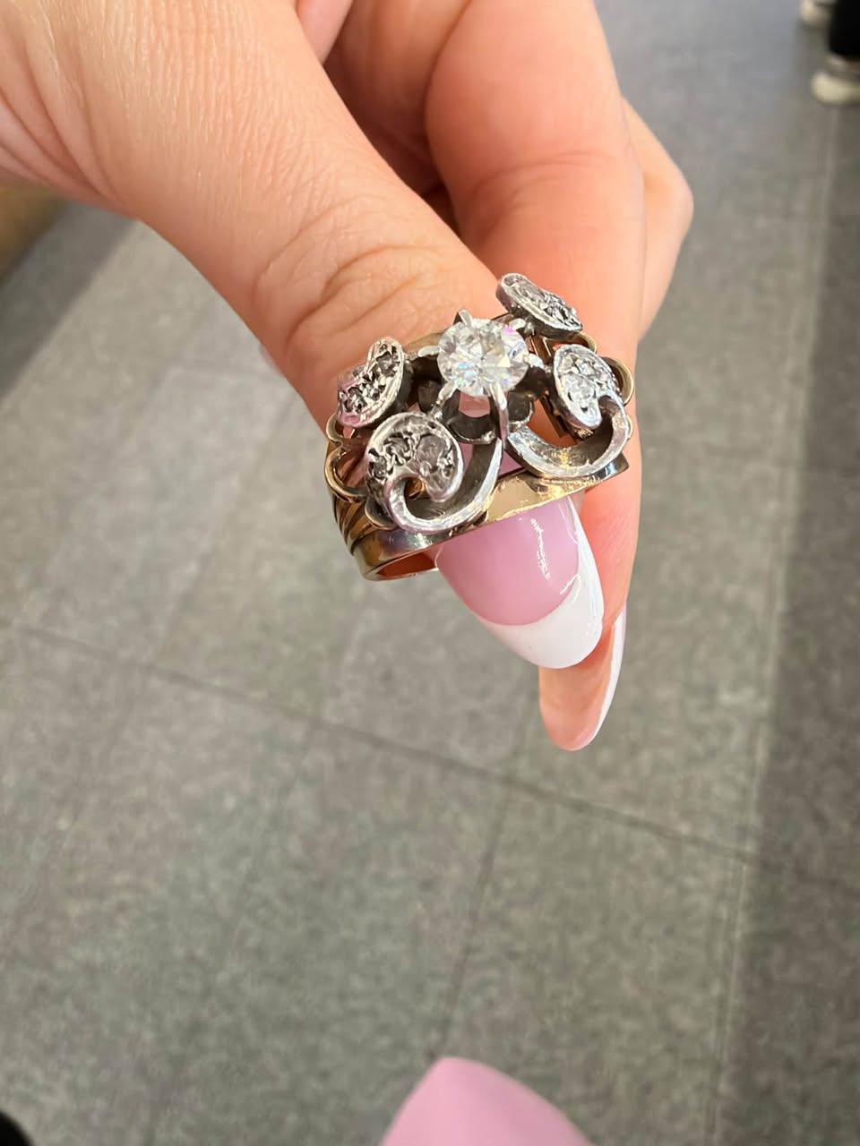 Old Russian 56 gold ring, 0.65 ct diamond