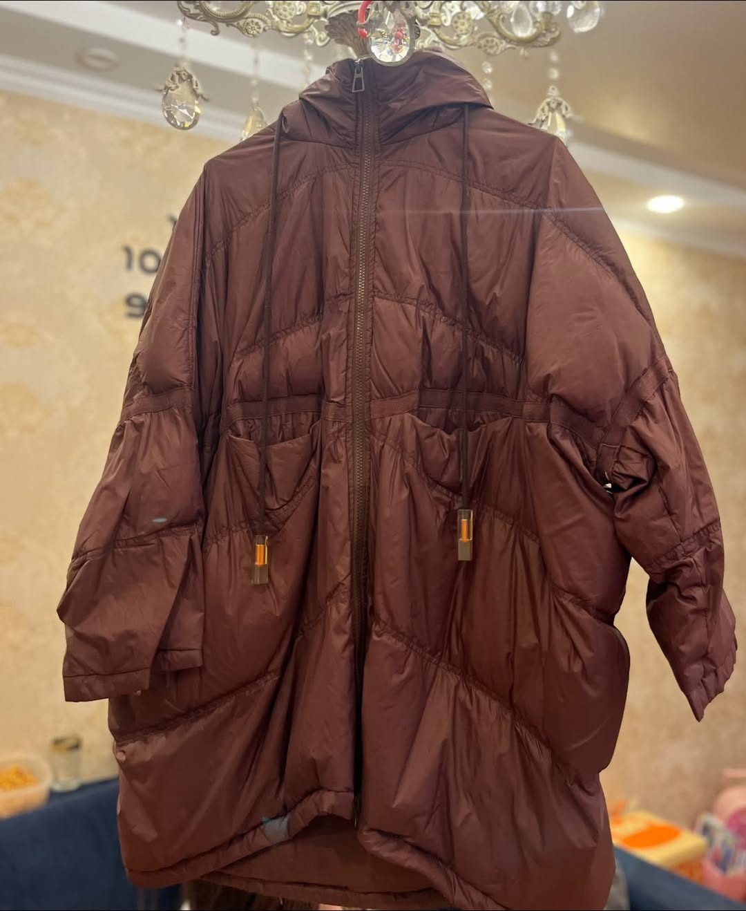 Brown hooded down jacket