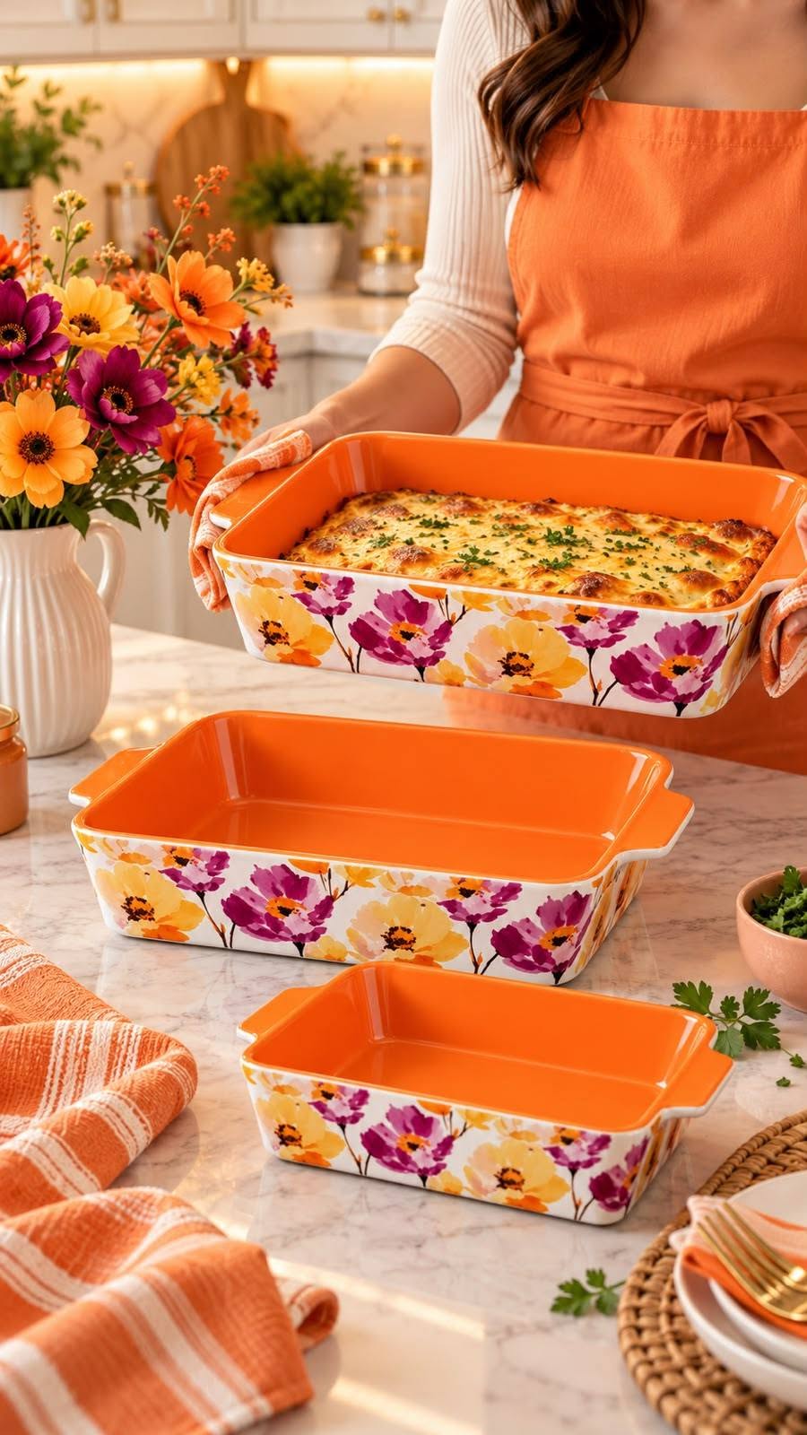 Ceramic dish set, 3 sizes, microwave-safe